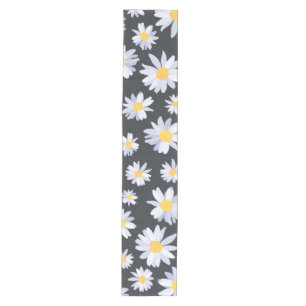 Classy White Daisy Flowers Botanical Medium Table Runner
