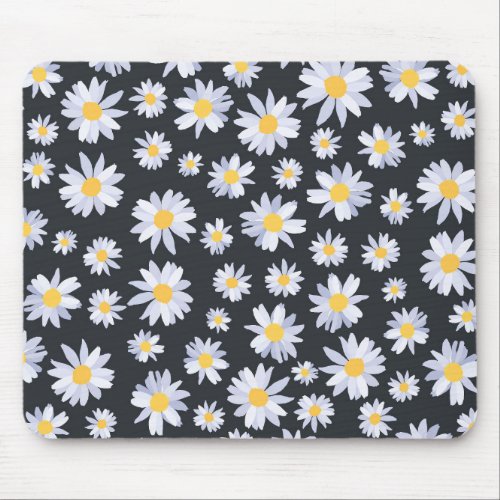 Classy White Daisy Flowers Botanical Mouse Pad