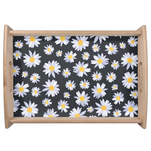 Classy White Daisy Flowers Botanical Serving Tray