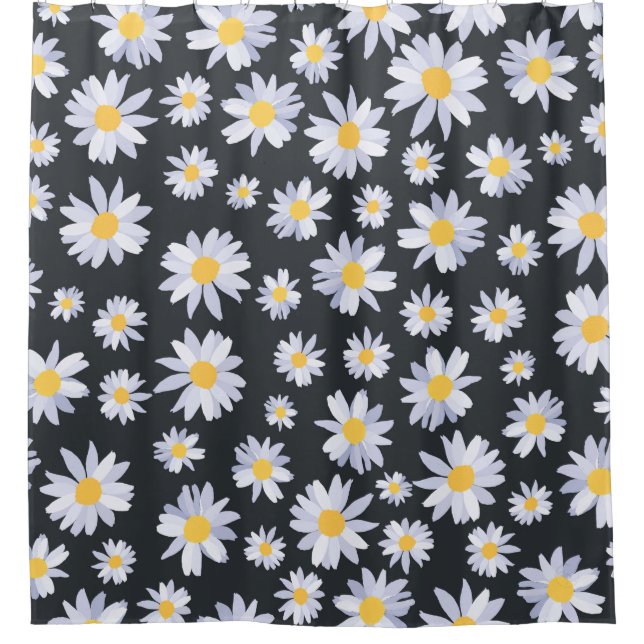 Classy White Daisy Flowers Botanical Shower Curtain (Front)
