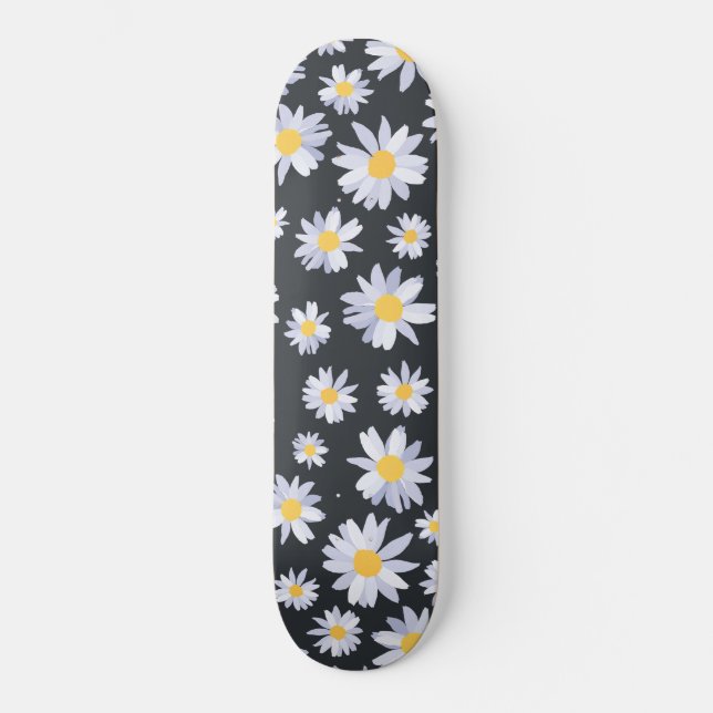 Classy White Daisy Flowers Botanical Skateboard (Front)