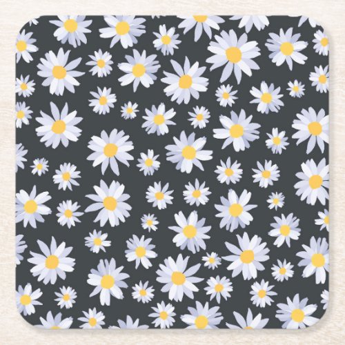 Classy White Daisy Flowers Botanical Square Paper Coaster