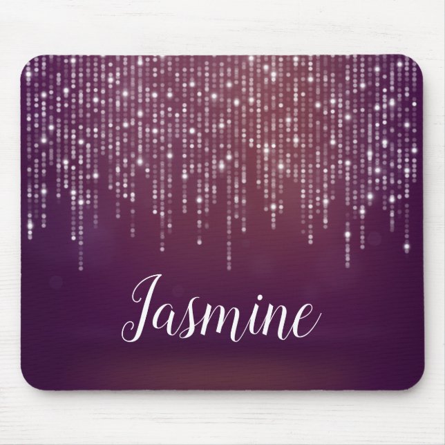 Classy white fairy string of lights personalised mouse pad (Front)