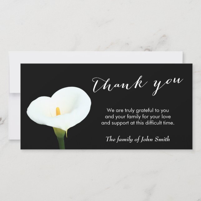 Classy White Flower Funeral Thank You Card (Front)