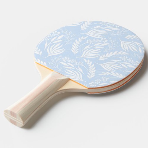 Classy White foliage Botanical Blue design Ping Pong Paddle