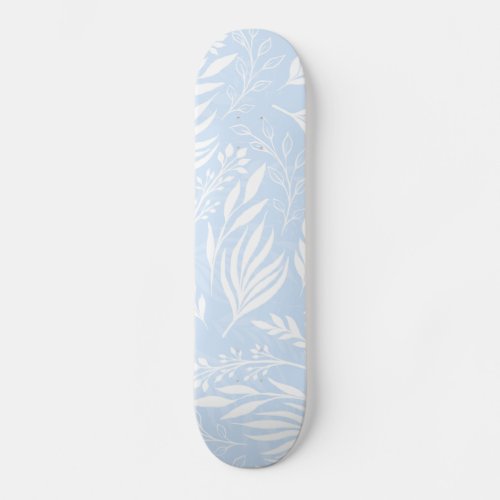 Classy White foliage Botanical Blue design Skateboard