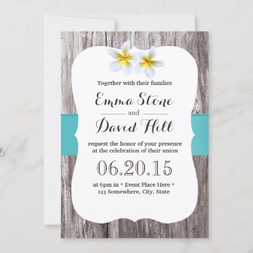 Classy White Frangipani Tiffany Blue Beach Wedding 5x7 Paper Invitation Card