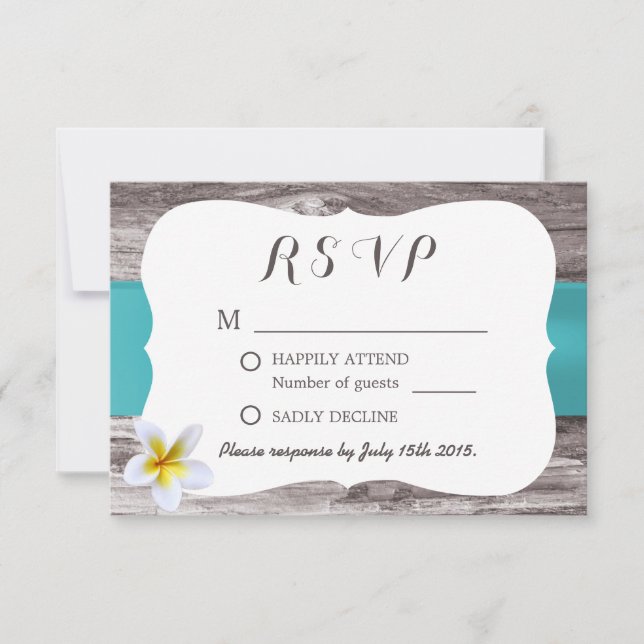 Classy White Frangipani Blue Wedding RSVP (Front)