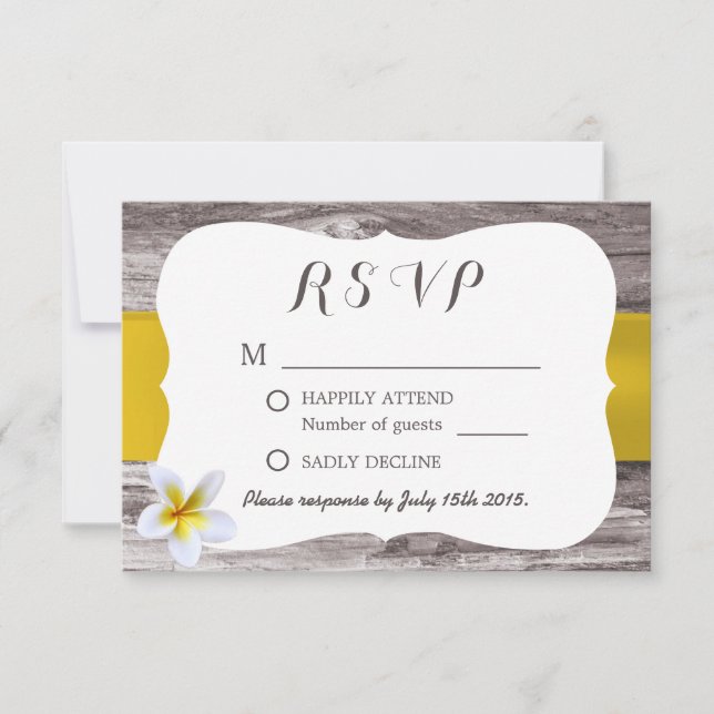 Classy White Frangipani Theme Wedding RSVP (Front)