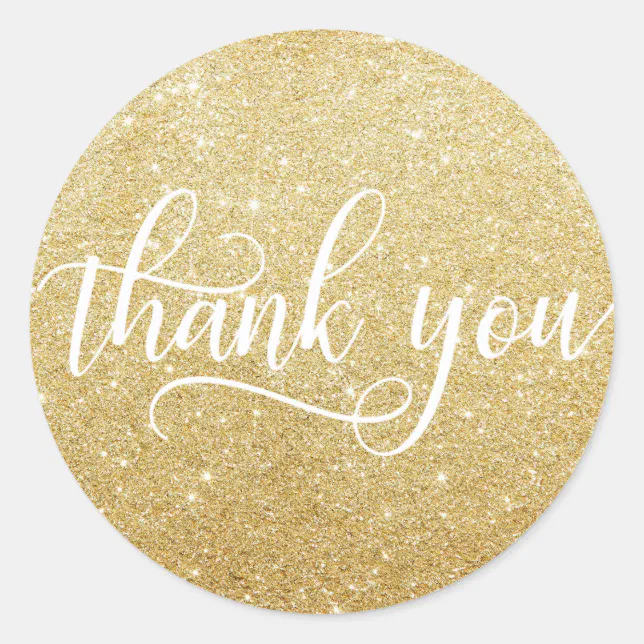 Classy White Gold Faux Glitter Script Thank You Classic Round Sticker ...