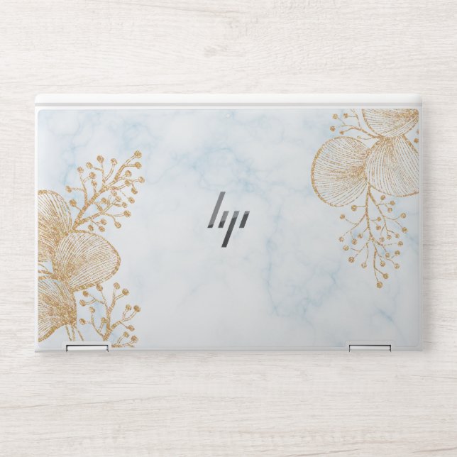 Classy White & gold glitter Marble HP Laptop Skin (Front)