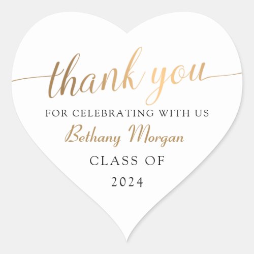 Classy White  Gold Graduation Thank You Heart Sticker