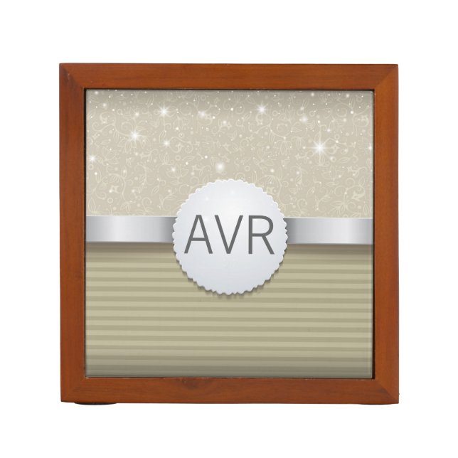 Classy white gold metallic Luxury Desk Organizer (Front)
