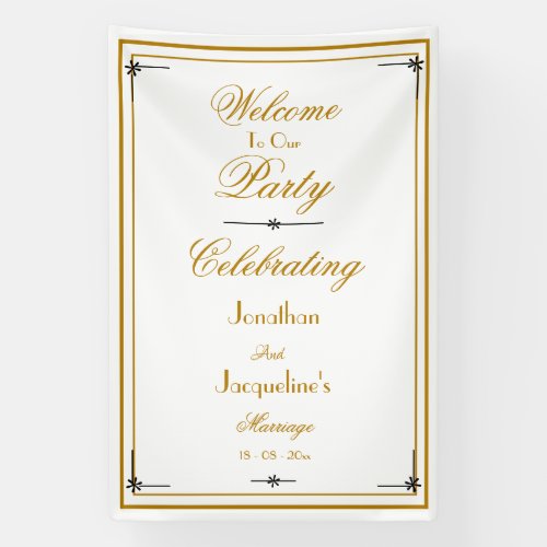 Classy White  Gold Script Chic Wedding Welcome  Banner