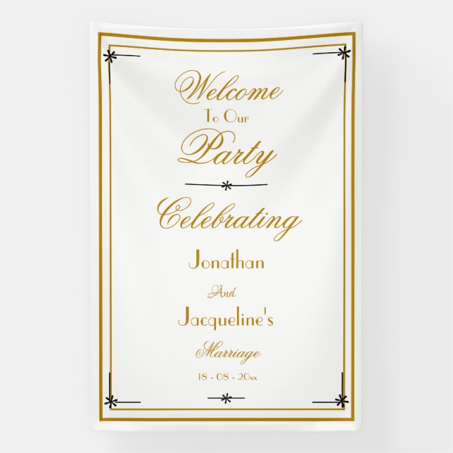 Classy White & Gold Script Chic Wedding Welcome  Banner (Vertical)