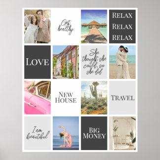 Classy White Gray Photo Grid Vision Board Poster