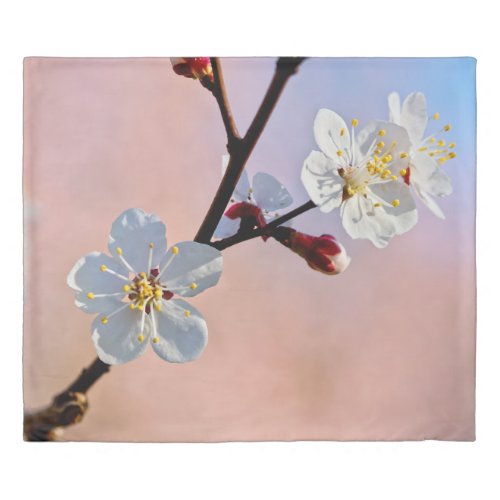 Classy White Japanese Apricot Flowers Duvet Cover
