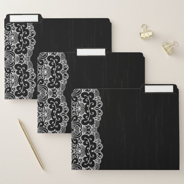 Classy White Lace Black Background File Folder (Set)