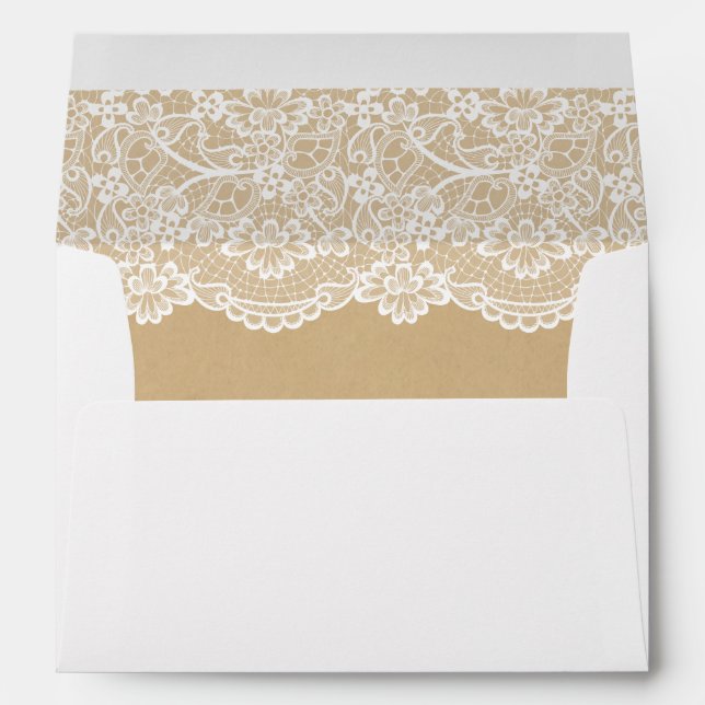 Classy White Lace Pattern Kraft Wedding 5x7 Envelope (Back (Bottom))