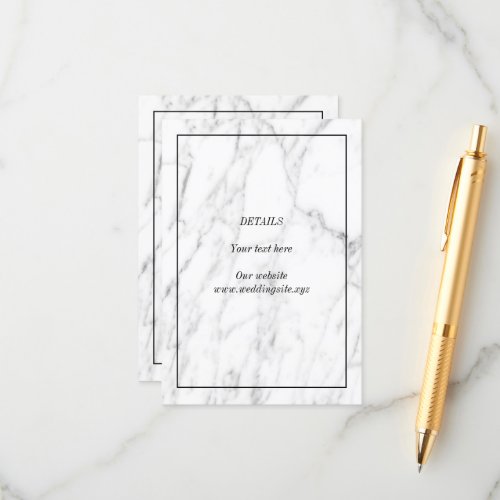 Classy white marble background vertical wedding enclosure card