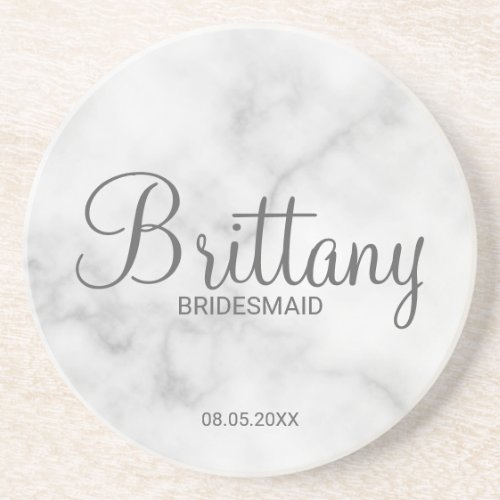 Classy White Marble Personalized Bridesmaids Coaster