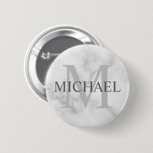 Classy White Marble Personalized Monogram and Name Button