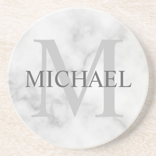 Classy White Marble Personalized Monogram and Name Coaster