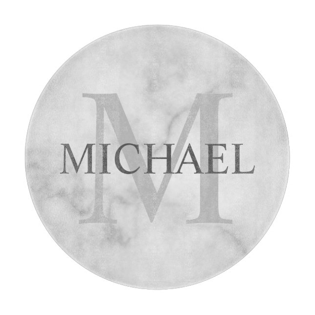 Classy White Marble Personalized Monogram and Name Cutting Board (Front)