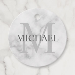 Classy White Marble Personalized Monogram and Name Favor Tags