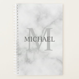 Classy White Marble Personalized Monogram and Name Planner