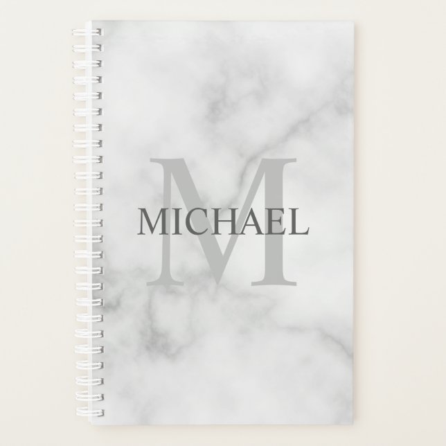Classy White Marble Personalized Monogram and Name Planner (Front)