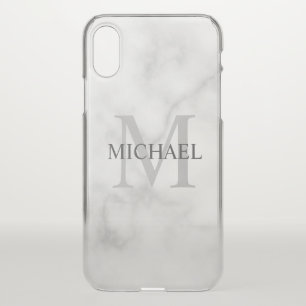 Classy White Marble Personalized Monogram and Name iPhone XS Case