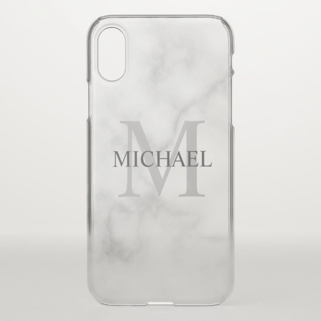 Classy White Marble Personalized Monogram and Name Uncommon iPhone Case (Back)