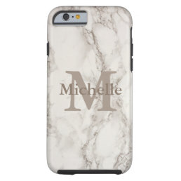 Classy White Marble Print Personalized Name Tough iPhone 6 Case