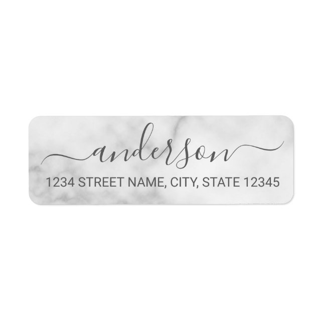 Classy White Marble Script Return Address Label (Front)