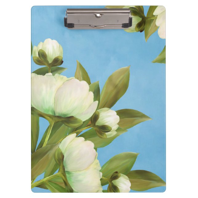 Classy White Peonies Floral Bouquet Clipboard (Front)