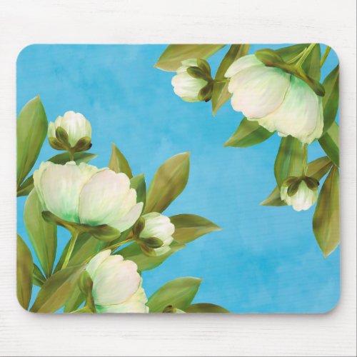 Classy White Peonies Floral Bouquet Mouse Pad
