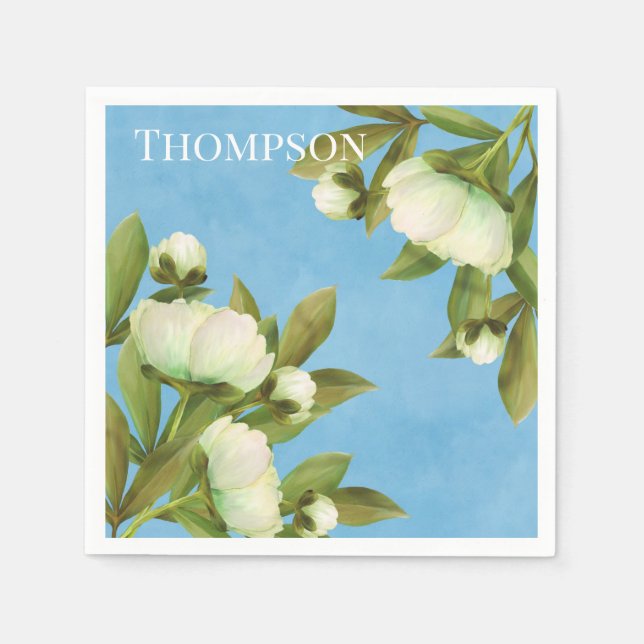 Classy White Peonies Floral Bouquet Napkins (Front)