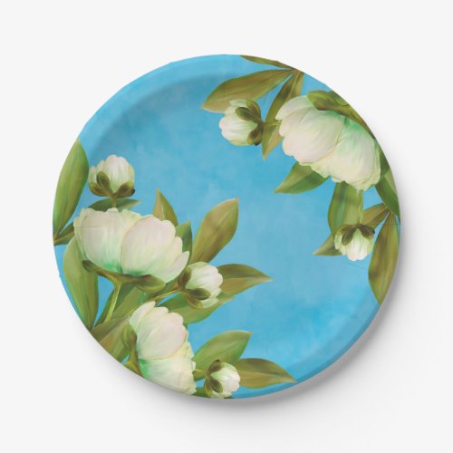 Classy White Peonies Floral Bouquet Paper Plates