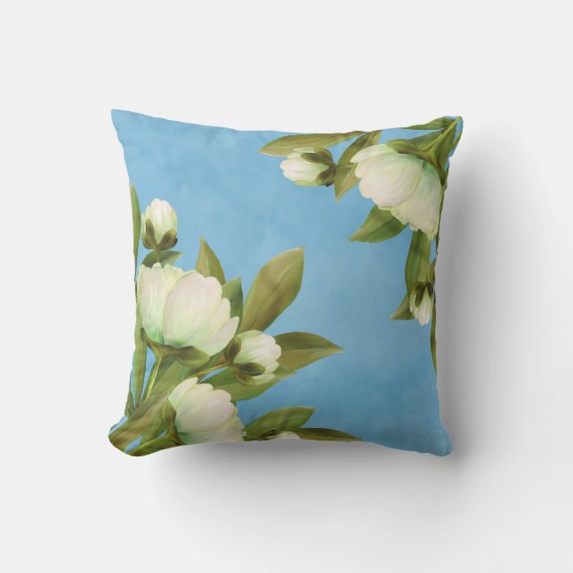 Classy White Peonies Floral Bouquet Throw Pillow (Front)