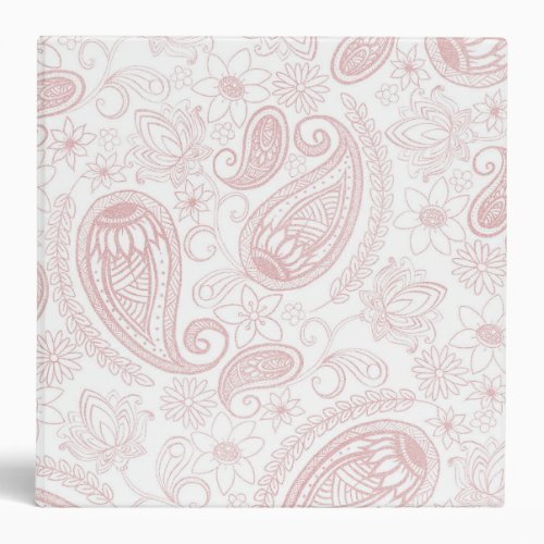 Classy White Rose Gold Glitter Paisley Floral 3 Ring Binder