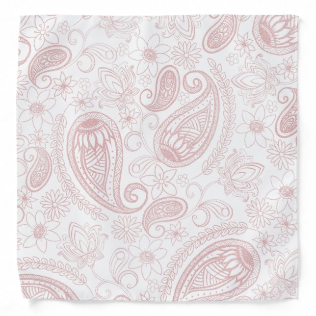 Classy White Rose Gold Glitter Paisley Floral Bandana (Front)