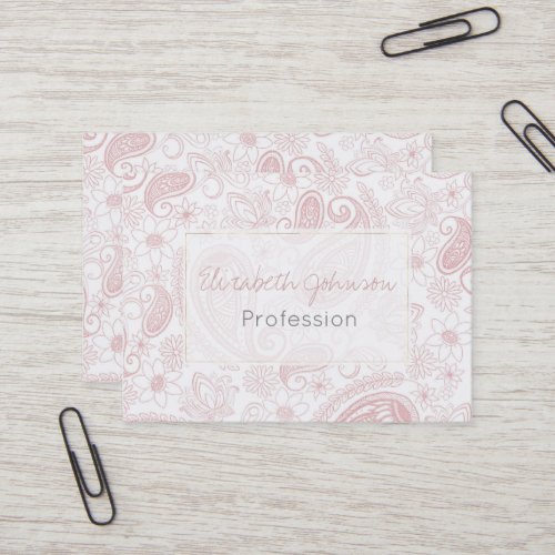 Classy White Rose Gold Glitter Paisley Floral Business Card