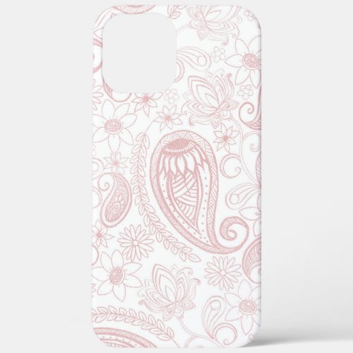 Classy White Rose Gold Glitter Paisley Floral iPhone 12 Pro Max Case