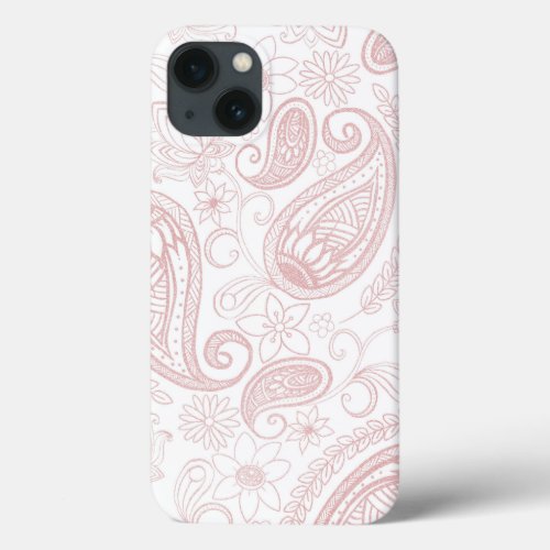 Classy White Rose Gold Glitter Paisley Floral iPhone 13 Case