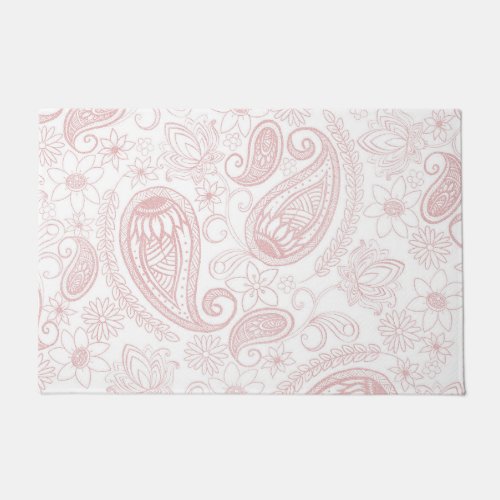 Classy White Rose Gold Glitter Paisley Floral Doormat