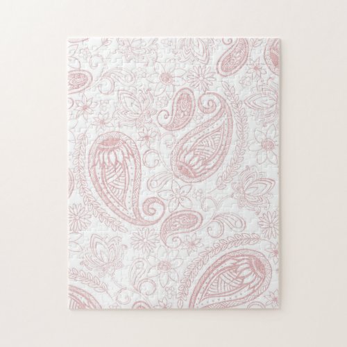 Classy White Rose Gold Glitter Paisley Floral Jigsaw Puzzle