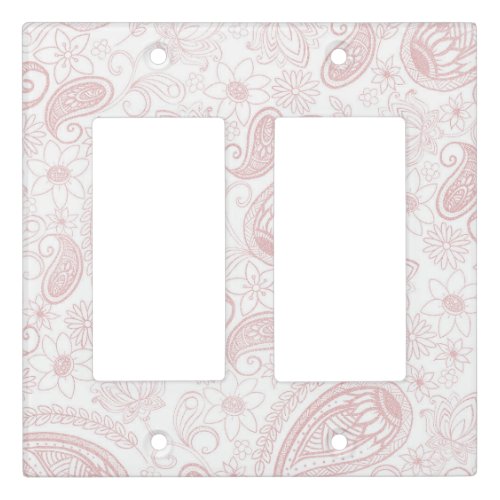 Classy White Rose Gold Glitter Paisley Floral Light Switch Cover