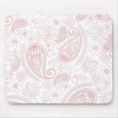 Classy White Rose Gold Glitter Paisley Floral Mouse Pad