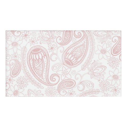 Classy White Rose Gold Glitter Paisley Floral Name Tag